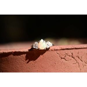 Tear drop opal ring in sterling silver